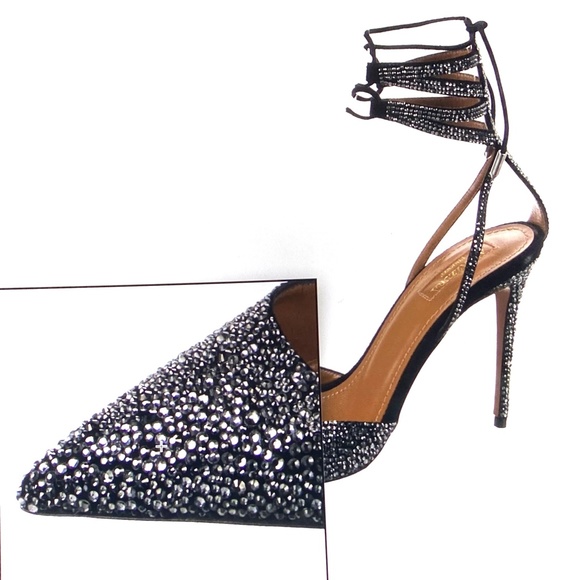 Aquazzura Amanda Crystal Pave Suede Stiletto Pumps / Heels US8 - Picture 16 of 16